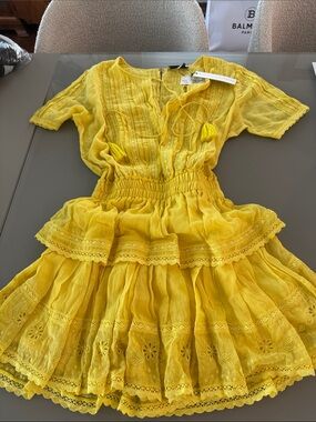 Karina Grimaldi Sun Yellow Tiered Lace dress